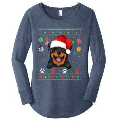 Cute Rottweiler Dog Xmas Santa Funny Ugly Christmas Gift Women's Perfect Tri Tunic Long Sleeve Shirt