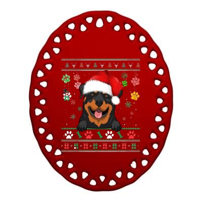 Cute Rottweiler Dog Xmas Santa Funny Ugly Christmas Gift Ceramic Oval Ornament