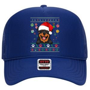 Cute Rottweiler Dog Xmas Santa Funny Ugly Christmas Gift High Crown Mesh Back Trucker Hat