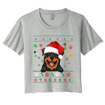 Cute Rottweiler Dog Xmas Santa Funny Ugly Christmas Gift Women's Crop Top Tee