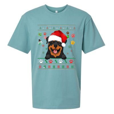 Cute Rottweiler Dog Xmas Santa Funny Ugly Christmas Gift Sueded Cloud Jersey T-Shirt