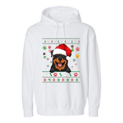 Cute Rottweiler Dog Xmas Santa Funny Ugly Christmas Gift Garment-Dyed Fleece Hoodie