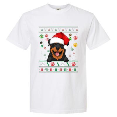 Cute Rottweiler Dog Xmas Santa Funny Ugly Christmas Gift Garment-Dyed Heavyweight T-Shirt