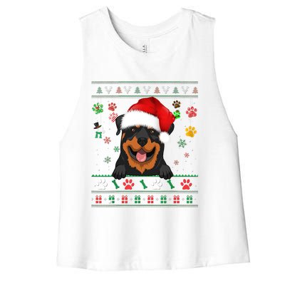 Cute Rottweiler Dog Xmas Santa Funny Ugly Christmas Gift Women's Racerback Cropped Tank