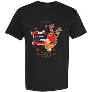 Christmas Rudolph Drinking Funny Brew Dolph For Beer Lovers Garment-Dyed Heavyweight T-Shirt