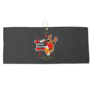 Christmas Rudolph Drinking Funny Brew Dolph For Beer Lovers Large Microfiber Waffle Golf Towel