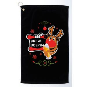 Christmas Rudolph Drinking Funny Brew Dolph For Beer Lovers Platinum Collection Golf Towel