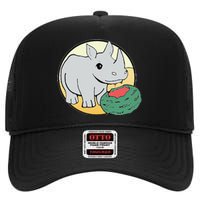 Cute Rhino Eating a Watermelon for Animal Lovers High Crown Mesh Back Trucker Hat