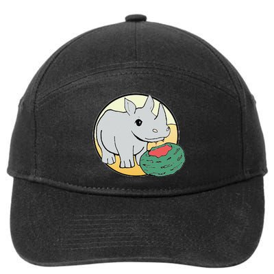 Cute Rhino Eating a Watermelon for Animal Lovers 7-Panel Snapback Hat