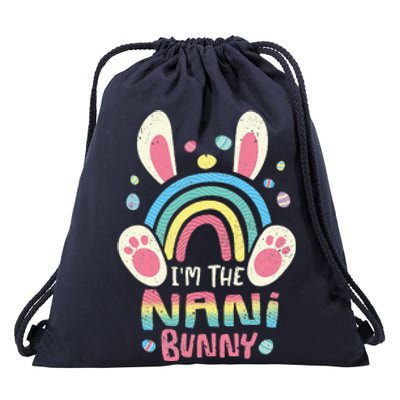 Cute Rainbow Easter Eggs Bunny Ears One Hoppy Nani Easter Drawstring Bag