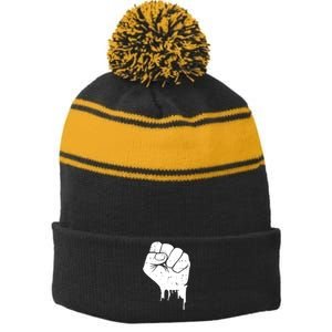 Civil Rights Equality Freedom Justice Fist BLM Power Stripe Pom Pom Beanie