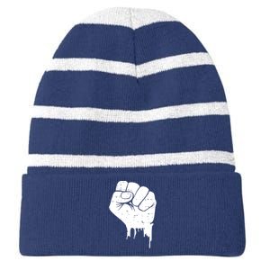 Civil Rights Equality Freedom Justice Fist BLM Power Striped Beanie with Solid Band