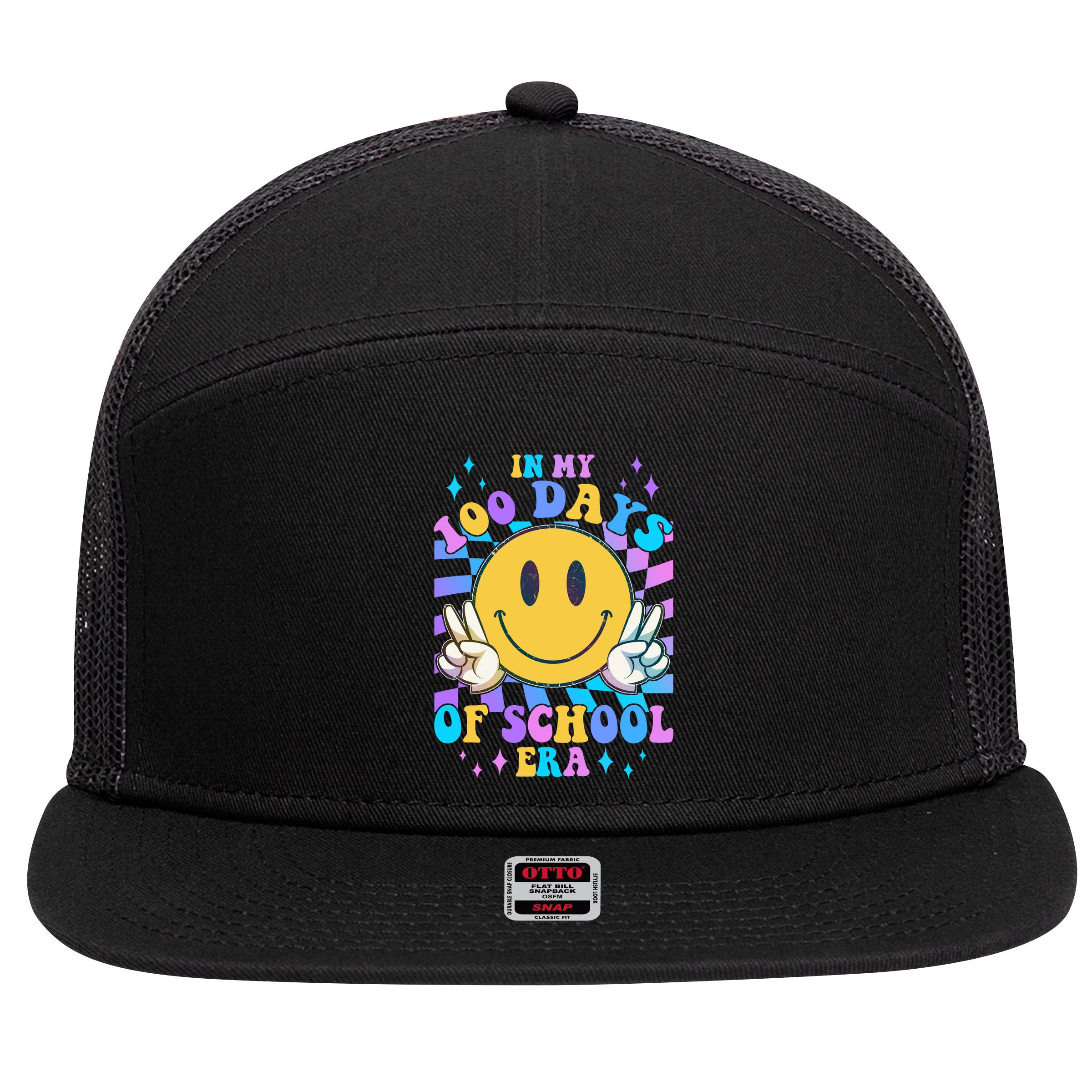 Cute Retro Emoji Smiley In My 100 Days Of School Era 7 Panel Mesh Trucker Snapback Hat