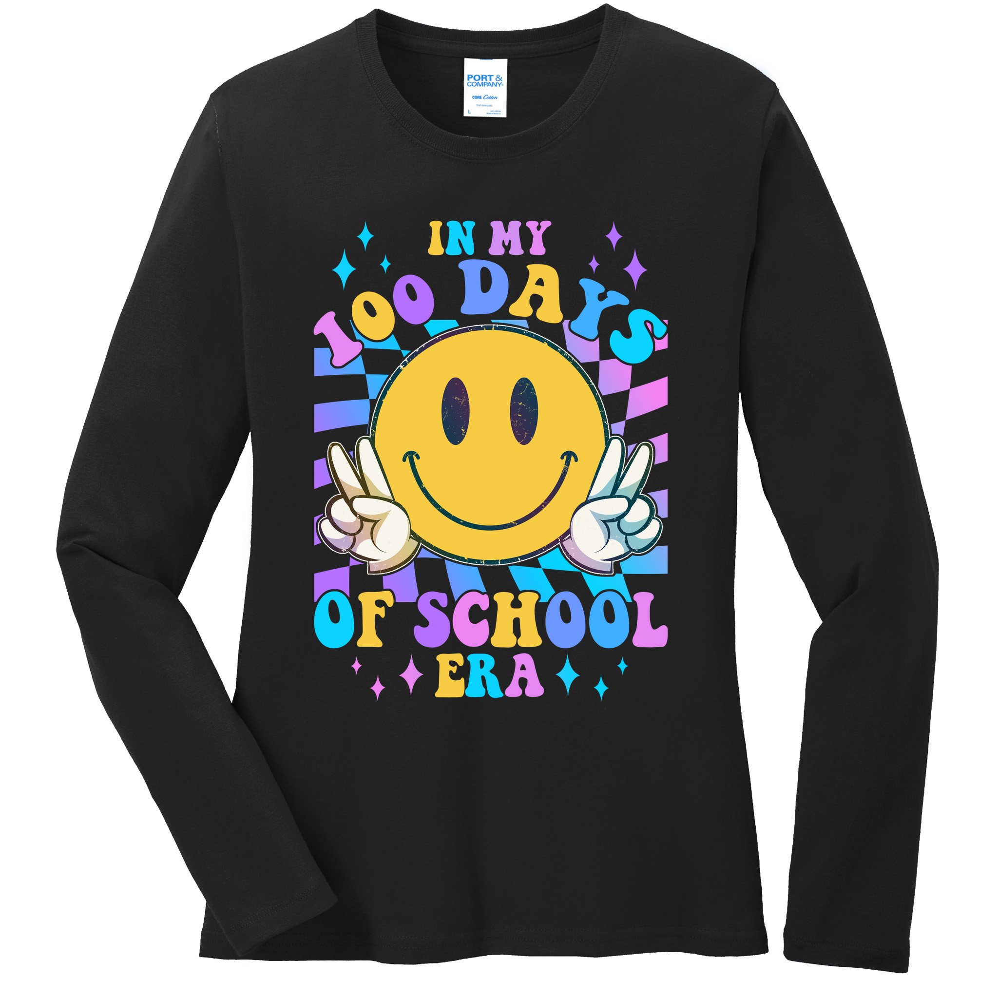Cute Retro Emoji Smiley In My 100 Days Of School Era Ladies Long Sleeve Shirt