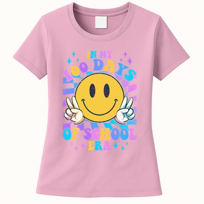 Cute Retro Emoji Smiley In My 100 Days Of School Era Womens T-Shirt