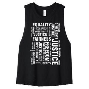 Civil Rights Equality Freedom Justice Liberty BLM Women's Racerback Cropped Tank