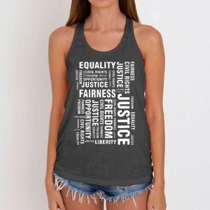 Civil Rights Equality Freedom Justice Liberty BLM Women's Knotted Racerback Tank