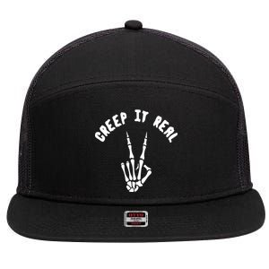 Creep It Real Skeleton Hand Funny Halloween  7 Panel Mesh Trucker Snapback Hat