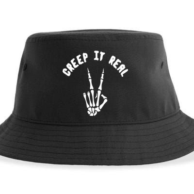 Creep It Real Skeleton Hand Funny Halloween  Sustainable Bucket Hat