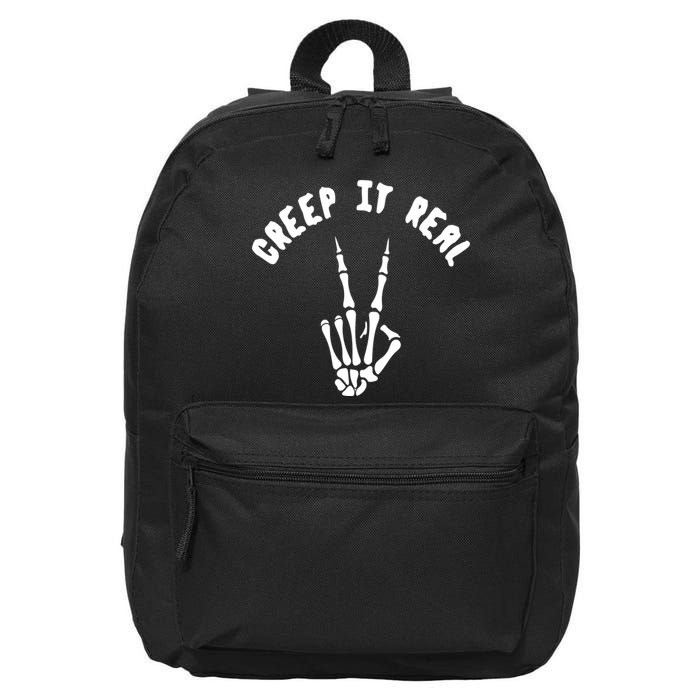 Creep It Real Skeleton Hand Funny Halloween  16 in Basic Backpack