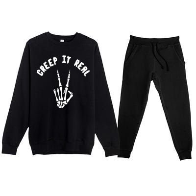 Creep It Real Skeleton Hand Funny Halloween  Premium Crewneck Sweatsuit Set