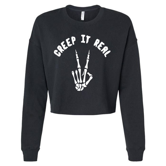 Creep It Real Skeleton Hand Funny Halloween  Cropped Pullover Crew