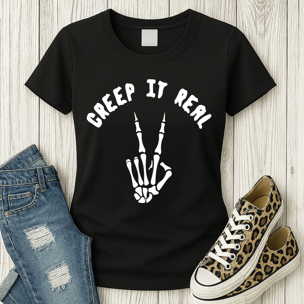Creep It Real Skeleton Hand Funny Halloween  Womens T-Shirt