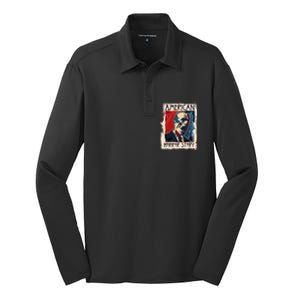 Creepy American Horror Story Zombie President Biden Silk Touch Performance Long Sleeve Polo