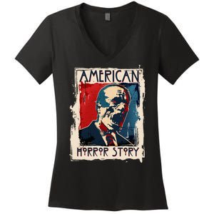 Creepy American Horror Story Zombie President Biden Women's V-Neck T-Shirt