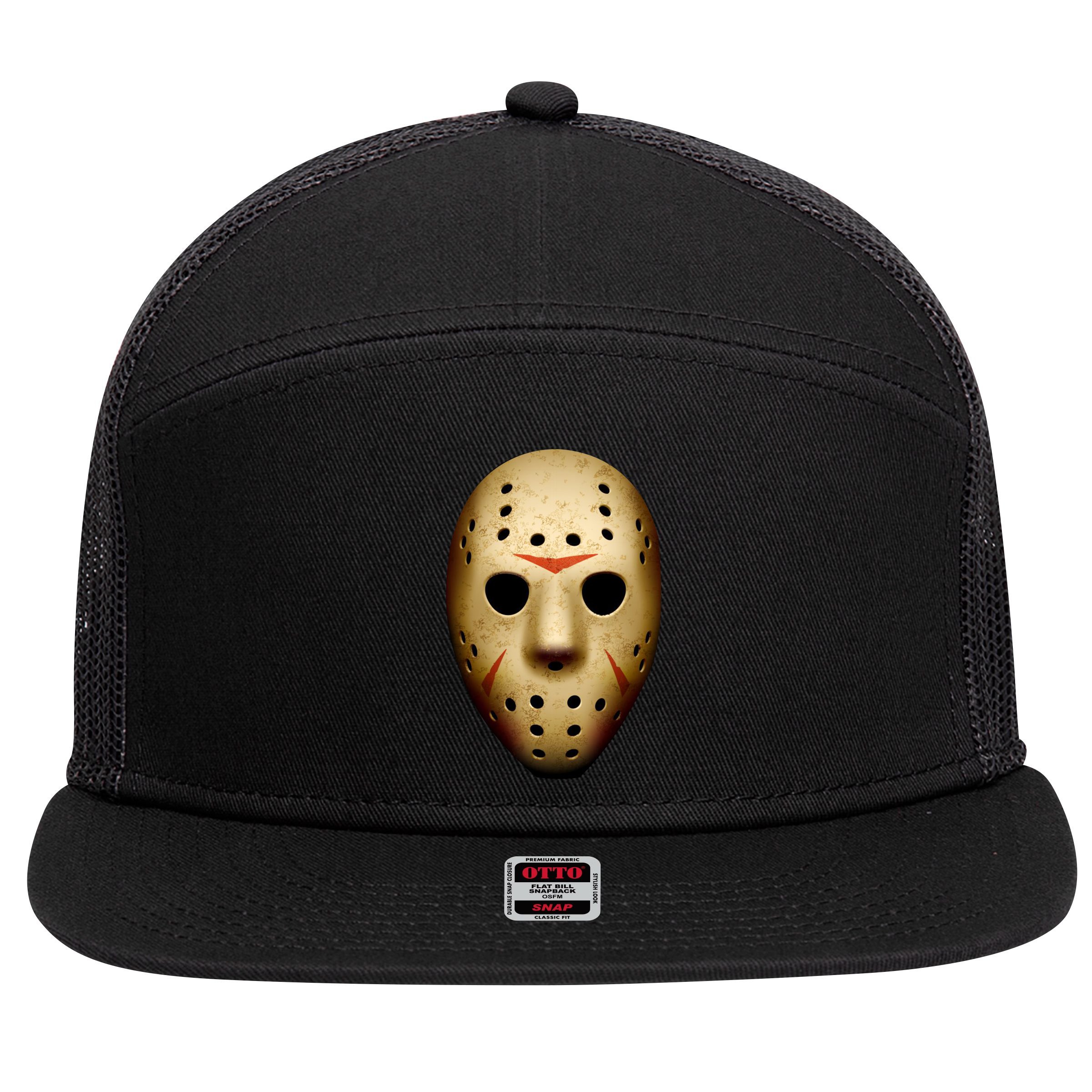 Creepy Goalie Hockey Halloween Mask 7 Panel Mesh Trucker Snapback Hat