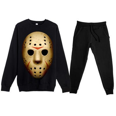 Creepy Goalie Hockey Halloween Mask Premium Crewneck Sweatsuit Set