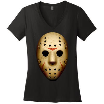 Creepy Goalie Hockey Halloween Mask Women's V-Neck T-Shirt