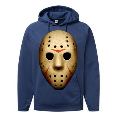 Creepy Goalie Hockey Halloween Mask Performance Fleece Hoodie