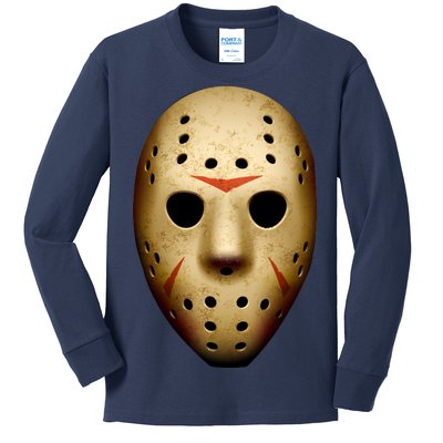 Creepy Goalie Hockey Halloween Mask Kids Long Sleeve Shirt