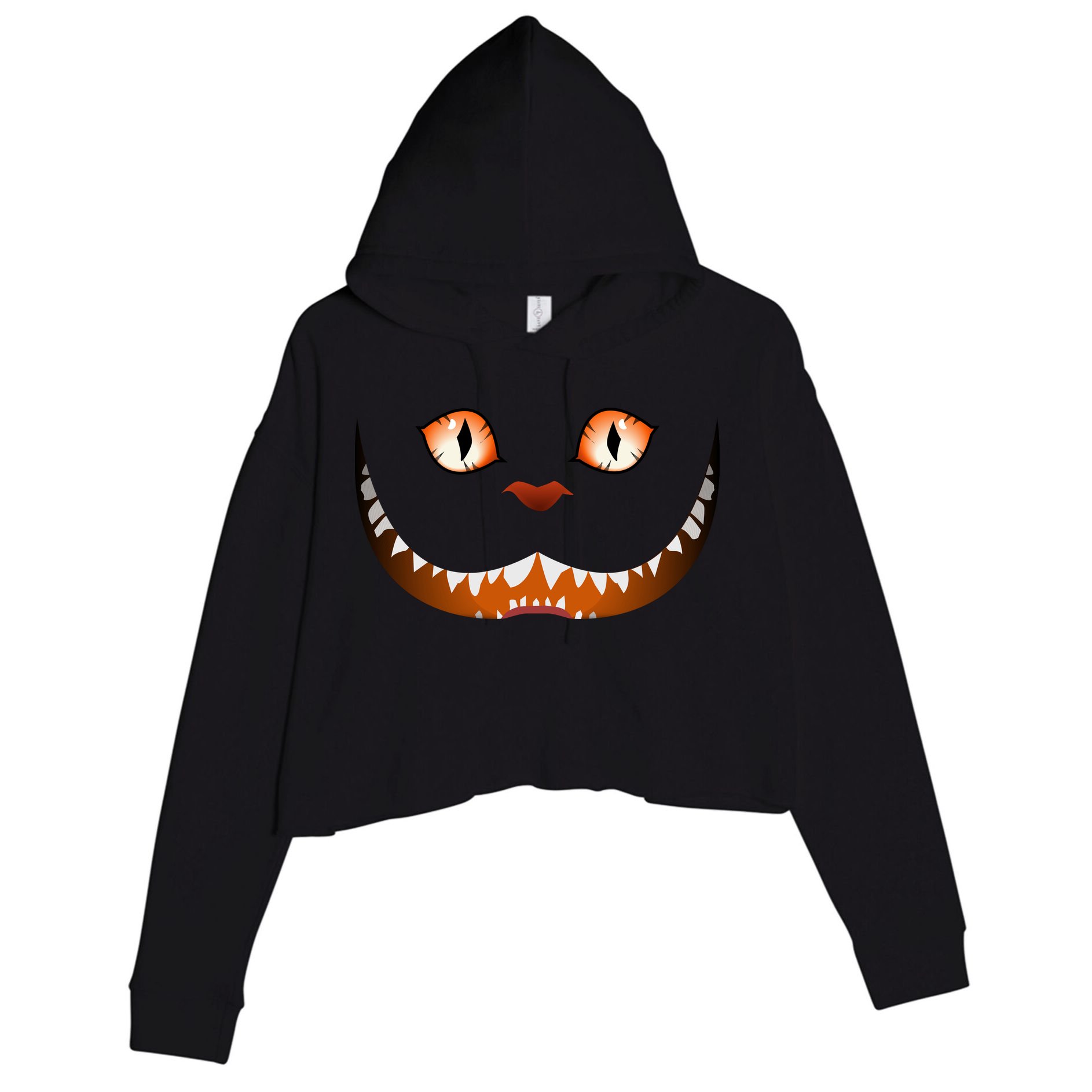 Creepy Halloween Cat Face Crop Fleece Hoodie