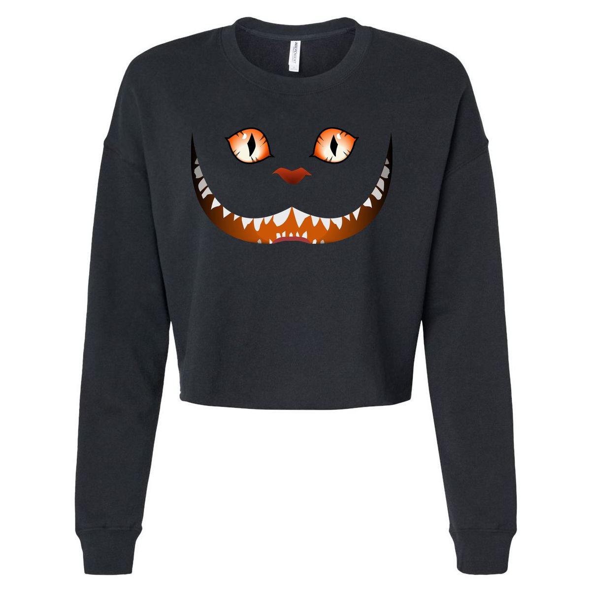 Creepy Halloween Cat Face Cropped Pullover Crew