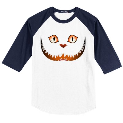 Creepy Halloween Cat Face Baseball Sleeve Shirt