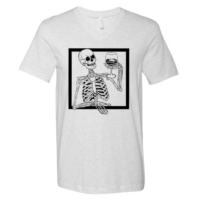 Creepy Skeleton Wine V-Neck T-Shirt