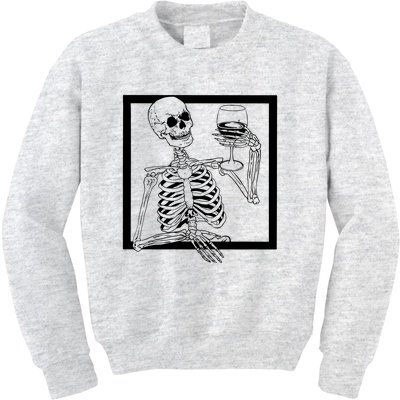 Creepy Skeleton Wine Kids Sweatshirt