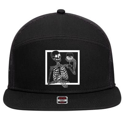 Creepy Skeleton Wine 7 Panel Mesh Trucker Snapback Hat