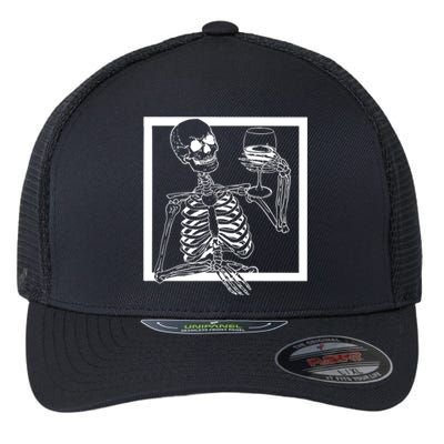 Creepy Skeleton Wine Flexfit Unipanel Trucker Cap