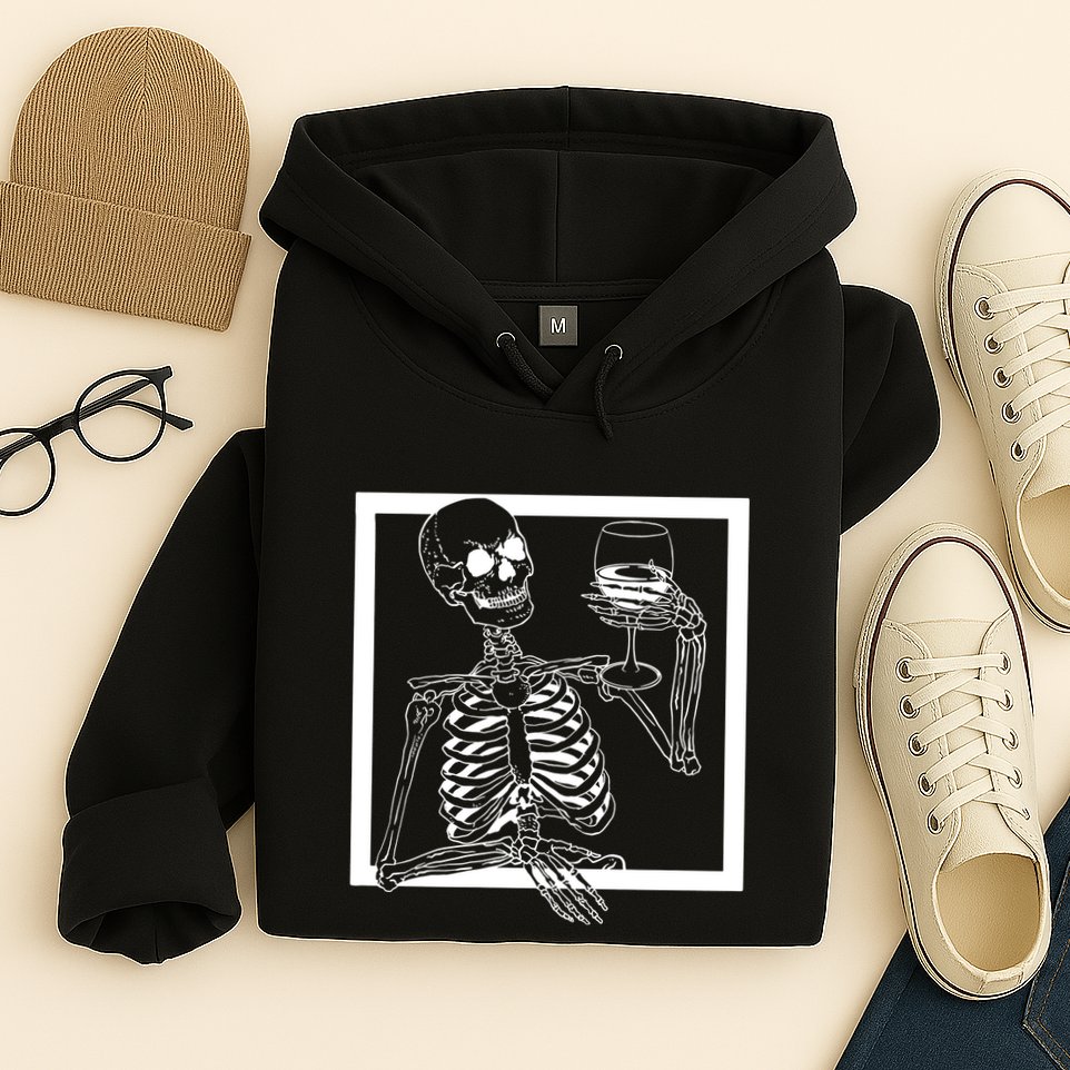 Creepy Skeleton Wine Hoodie