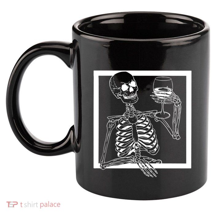 Creepy Skeleton Wine 11oz C Handle Ceramic Mug