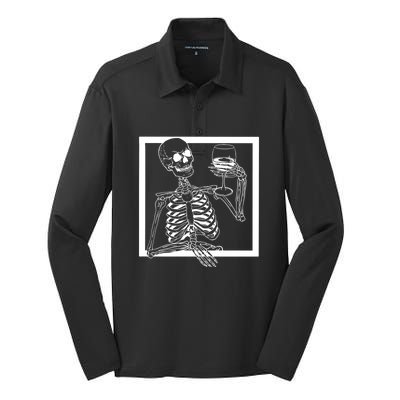 Creepy Skeleton Wine Silk Touch Performance Long Sleeve Polo