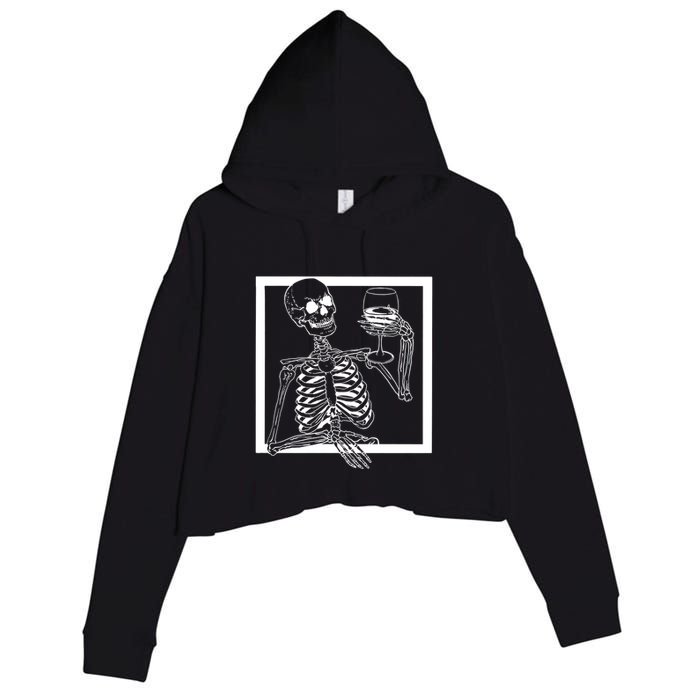 Creepy Skeleton Wine Crop Fleece Hoodie