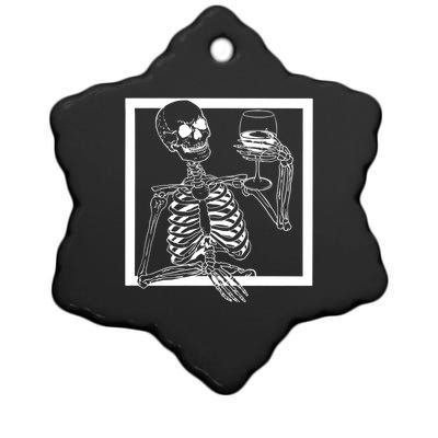 Creepy Skeleton Wine Ceramic Star Ornament