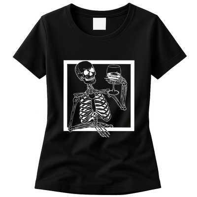 Creepy Skeleton Wine Womens T-Shirt
