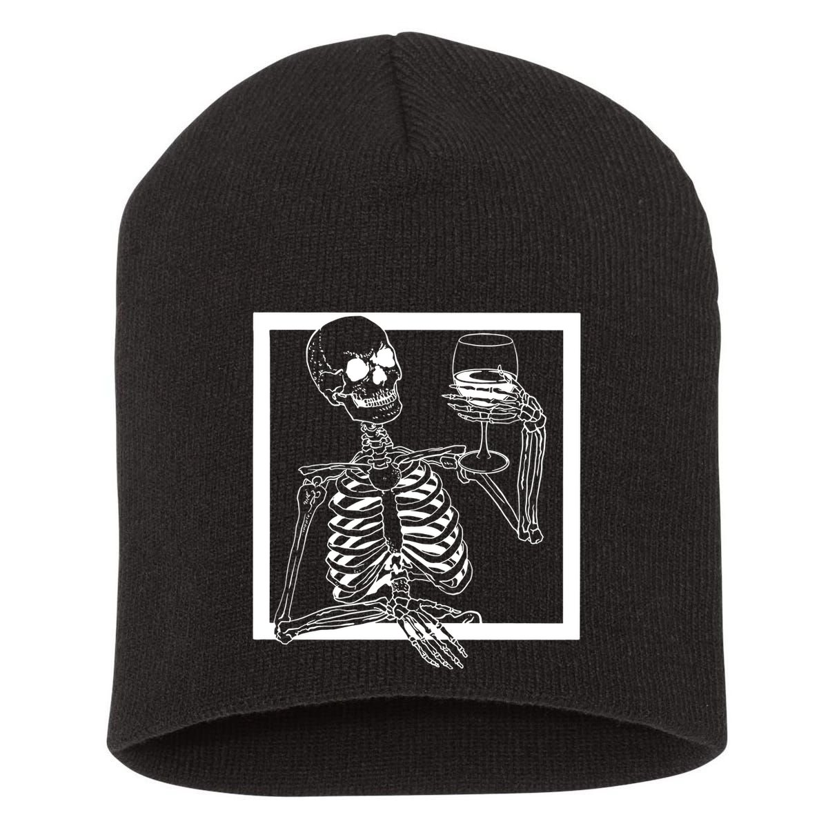 Creepy Skeleton Wine Short Acrylic Beanie