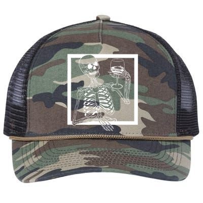 Creepy Skeleton Wine Retro Rope Trucker Hat Cap