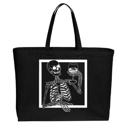 Creepy Skeleton Wine Cotton Canvas Jumbo Tote